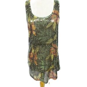 Silence + Noise Tropical Safari Sequin Front Tank Top -Floral Back - Small NWOT